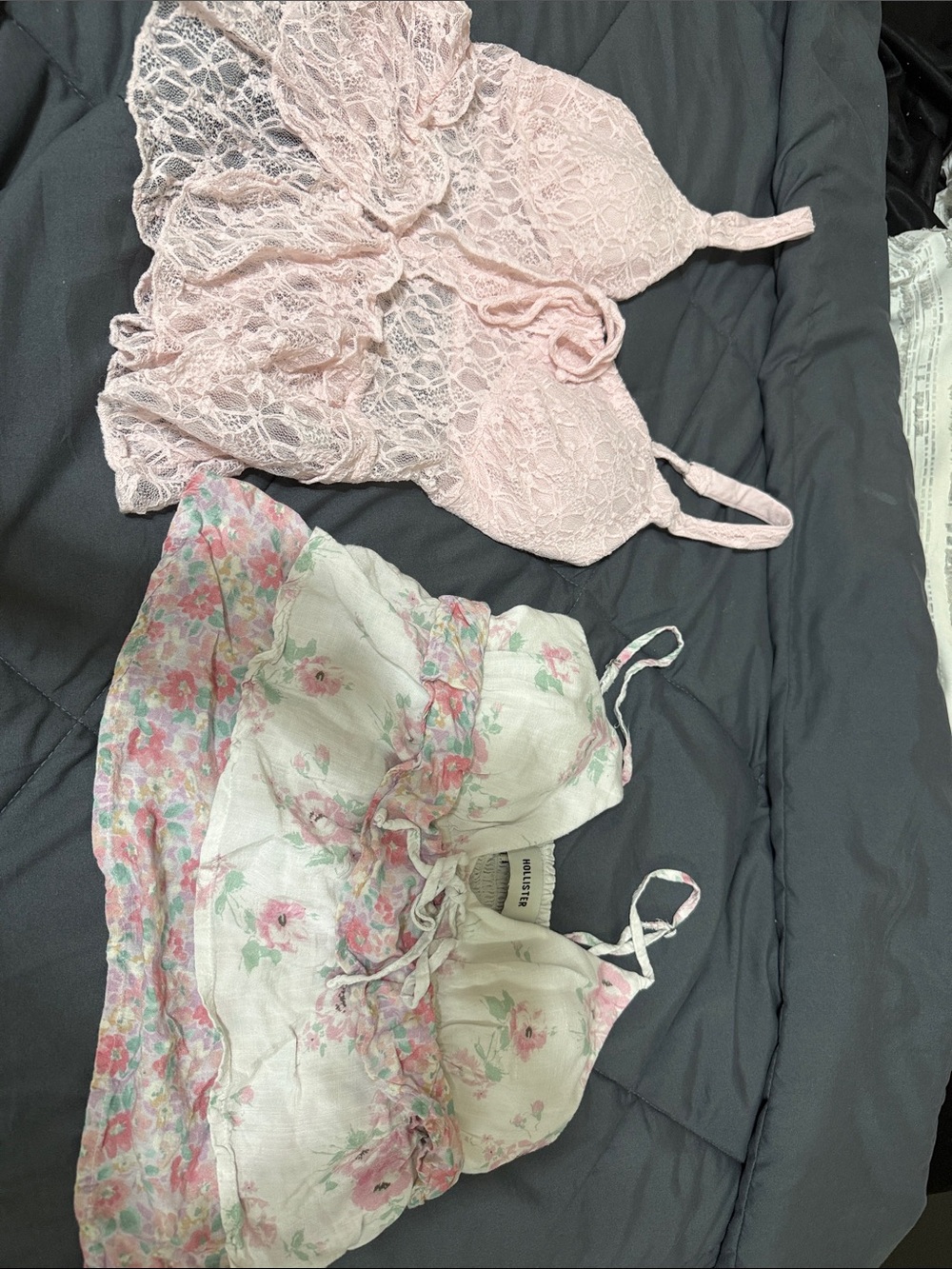Hollister Pale Pink Lace Bralette & White Floral Cami Set